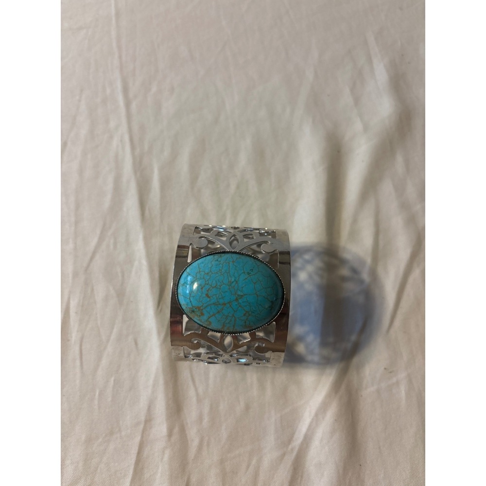 Unbranded Turquoise Cuff Bracelet Women OS Silver Filigree Southwestern Boho - Picture 3 of 5